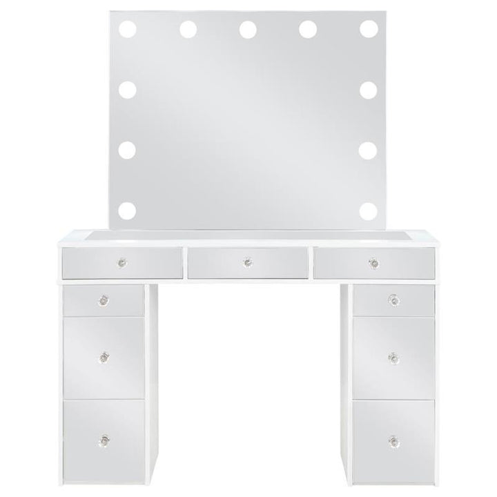 Regina 3-piece Makeup Vanity Table Set Hollywood Lighting White and Mirror (930245)