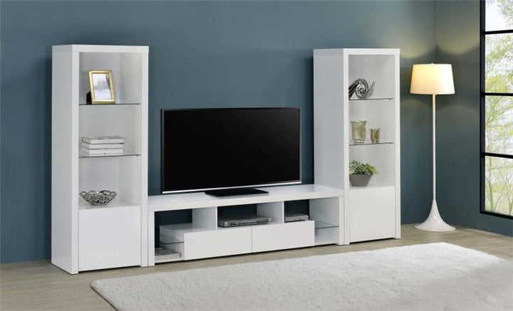 Jude 2-drawer 71" TV Stand With Shelving White High Gloss (704251)