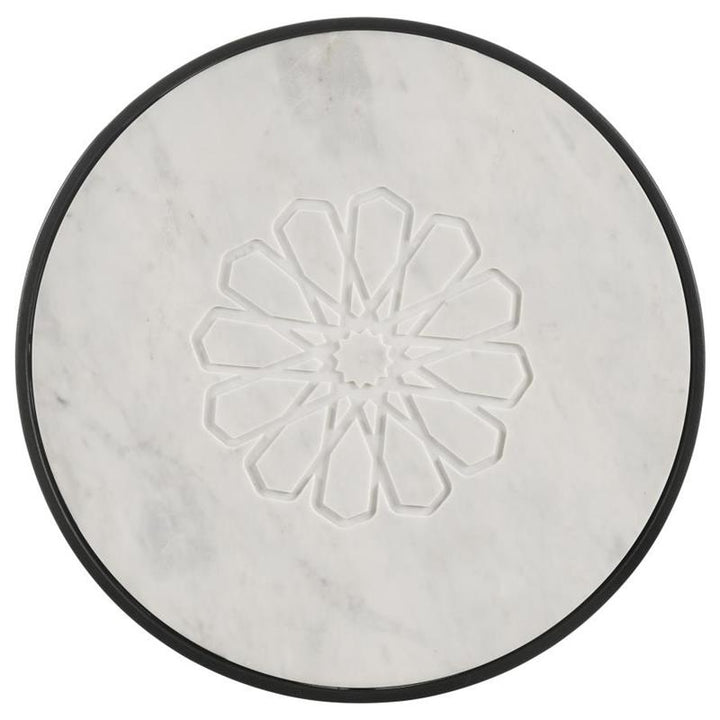 Kofi Round Marble Top Side Table White and Black (930166)