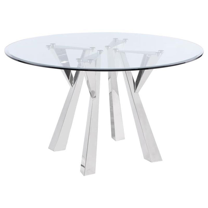 Alaia Round Glass Top Dining Table Clear and Chrome (190710)