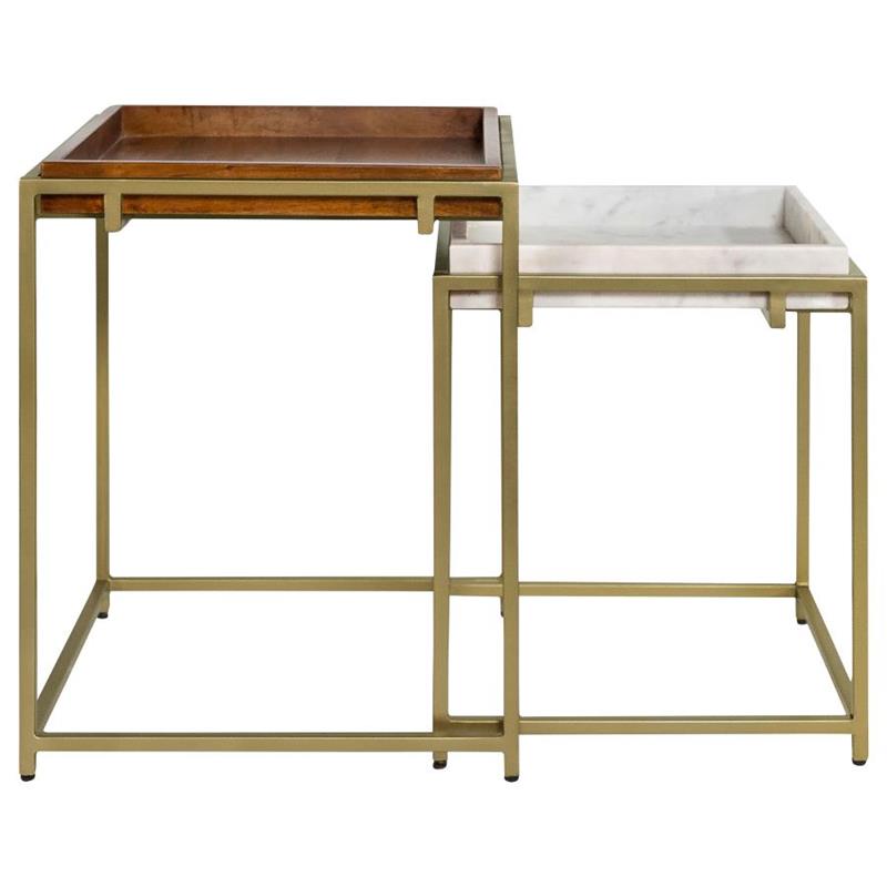 Bolden 2-Piece Square Nesting Table With Recessed Top Gold (936172)