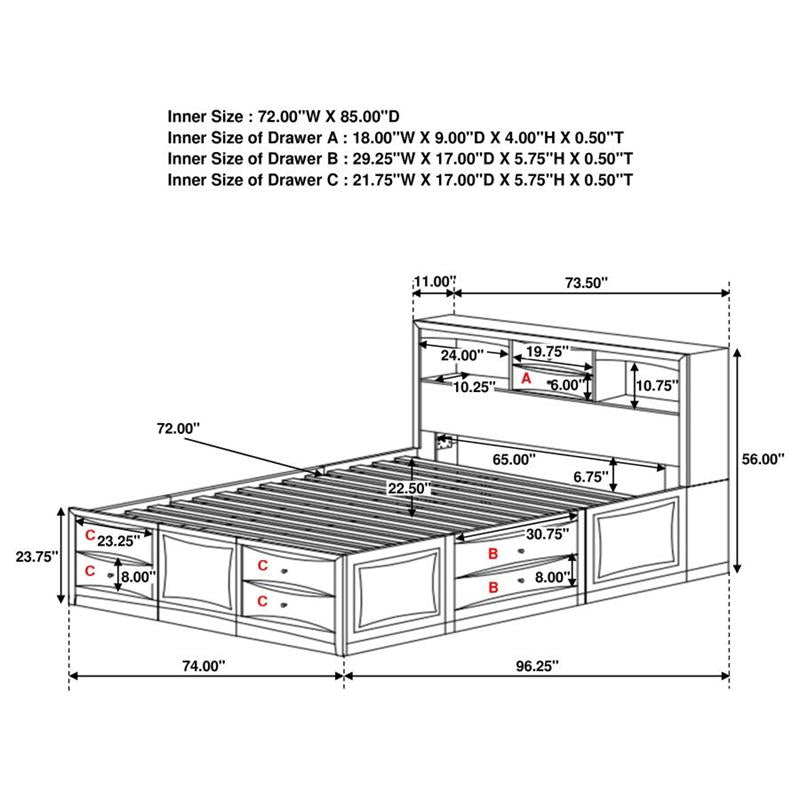 Phoenix Bedroom Set with Bookcase Headboard Deep Cappuccino (200409KW-S4)