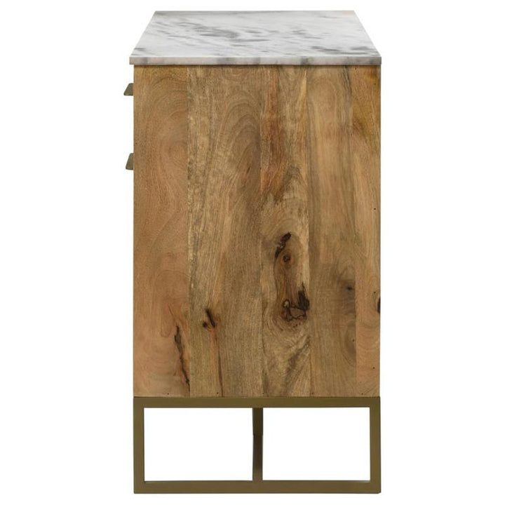 Keaton 3-door Accent Cabinet with Marble Top Natural and Antique Gold (951138)