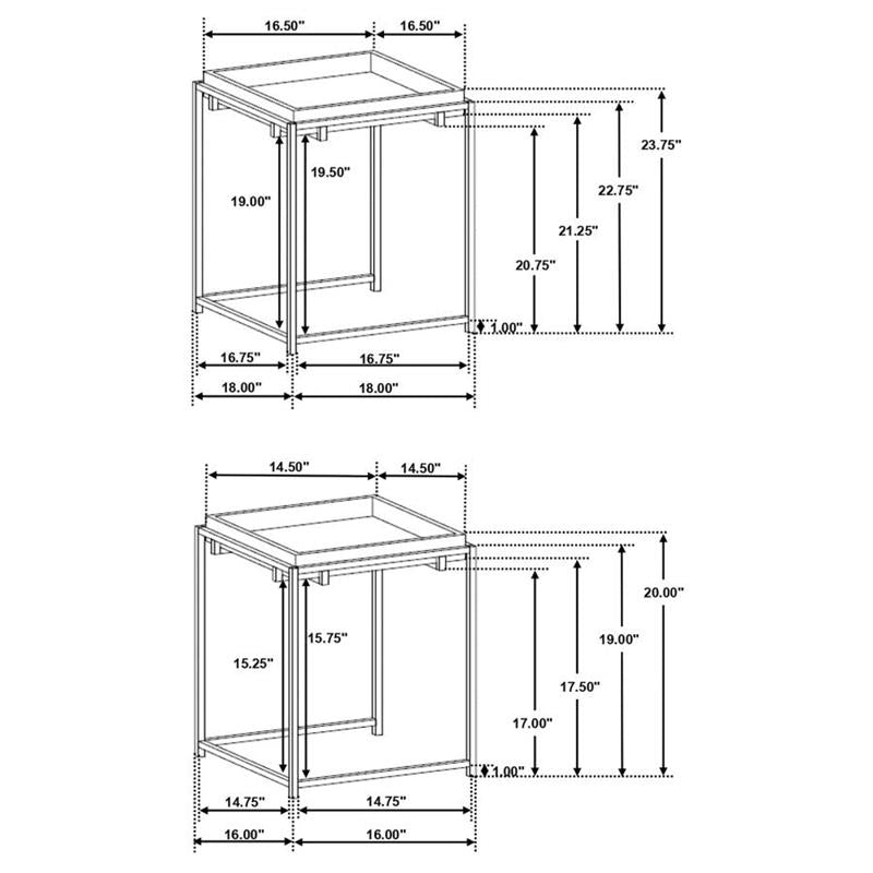 Bolden 2-Piece Square Nesting Table With Recessed Top Gold (936172)