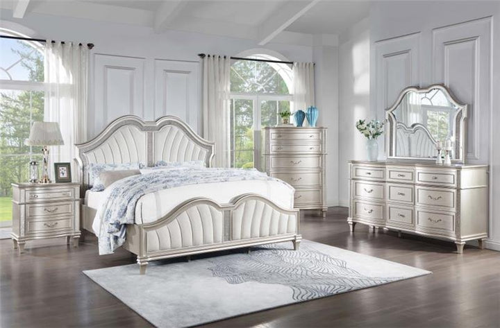 Evangeline Tufted Upholstered Platform Queen Bed Ivory and Silver Oak (223391Q)