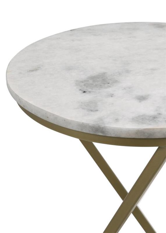 Malthe Round Accent Table with Marble Top White and Antique Gold (959562)