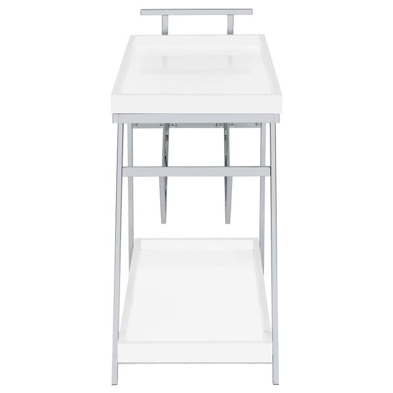 Kinney 2-tier Bar Cart with Storage Drawer White High Gloss and Chrome (181024)