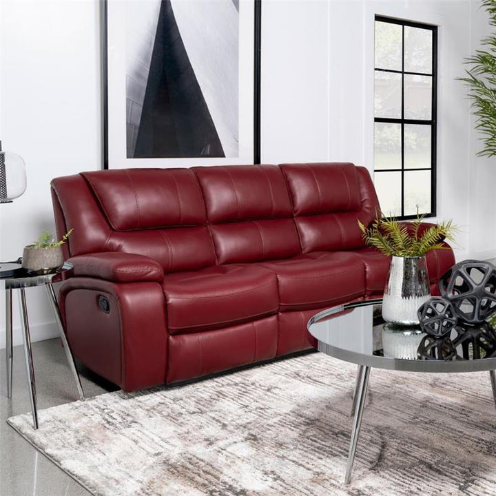 Camila Upholstered Motion Reclining Sofa Red Faux Leather (610241)