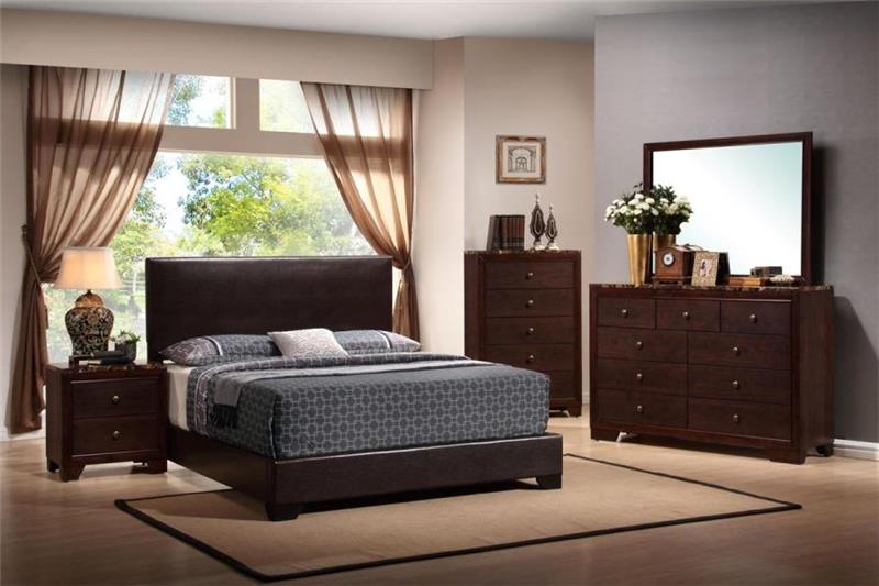 Conner California King Upholstered Panel Bed Dark Brown (300261KW)