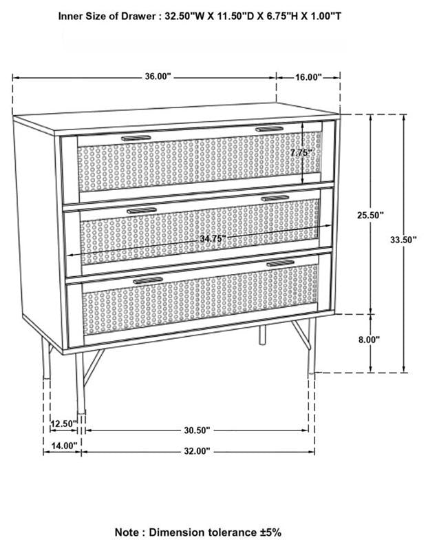 Zamora 3-drawer Accent Cabinet Natural and Antique Brass (959579)