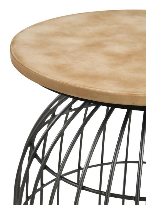 Bernardo Round Accent Table with Bird Cage Base Natural and Gunmetal (935860)