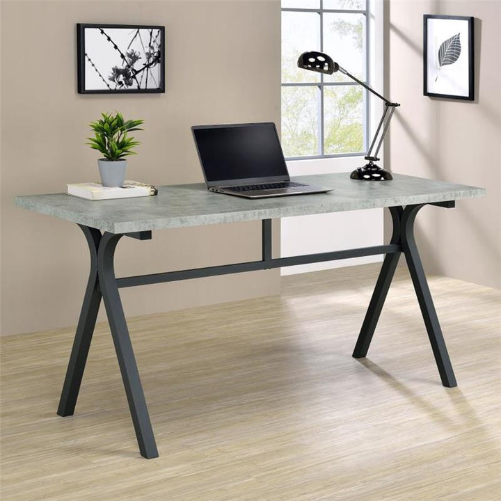 Tatum Rectangular Writing Desk Cement and Gunmetal (805891)