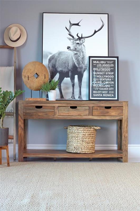 Esther 3-drawer Storage Console Table Natural Sheesham (952853)