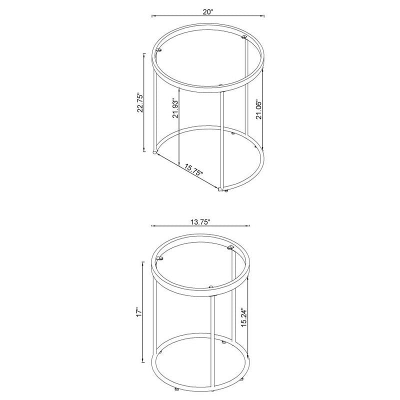 Maylin 2-piece Round Glass Top Nesting Tables Gold (935936)