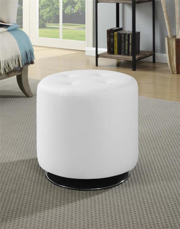 Bowman Round Upholstered Ottoman White (500554)