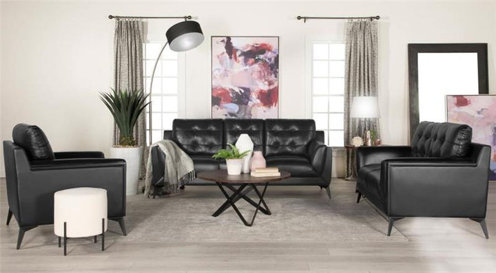 Moira Upholstered Tufted Living Room Set with Track Arms Black (511131-S3)