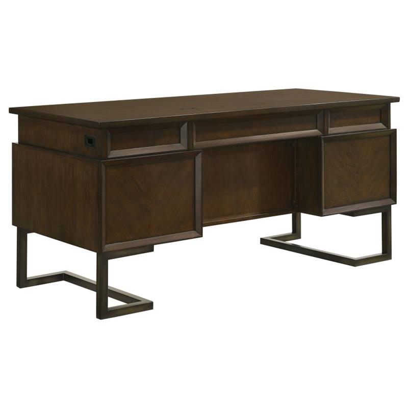 Marshall 6-drawer Executive Desk Dark Walnut and Gunmetal (881291)