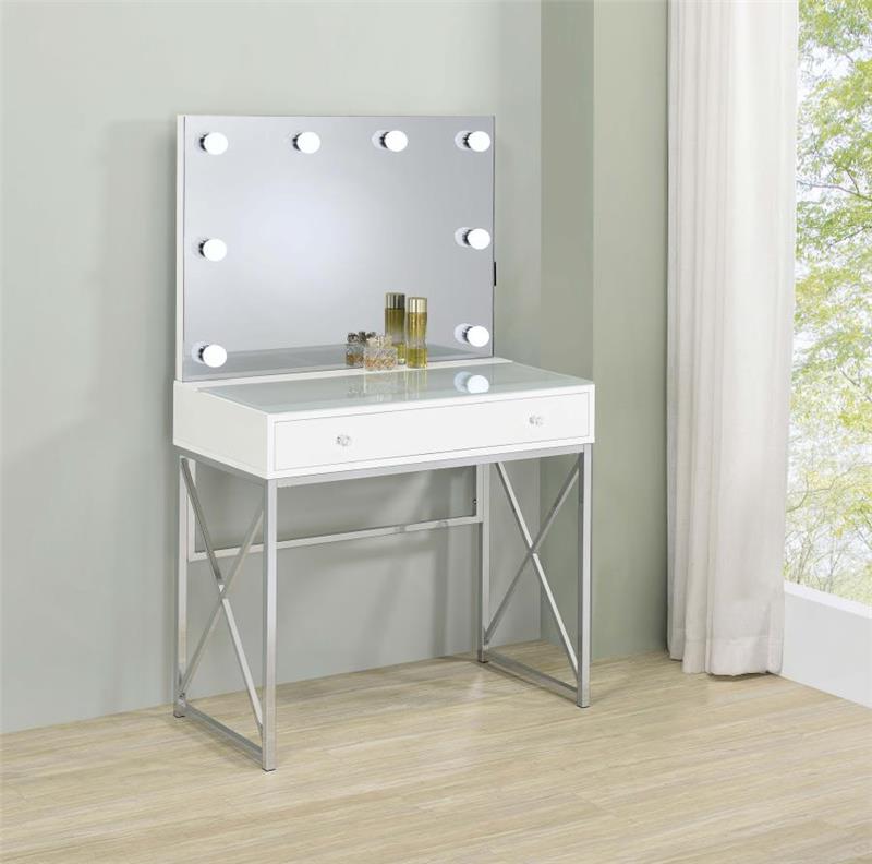 Eliza 2-piece Vanity Set with Hollywood Lighting White and Chrome (936164)