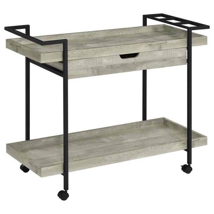 Ventura 2-tier Bar Cart with Storage Drawer Grey Driftwood (181005)