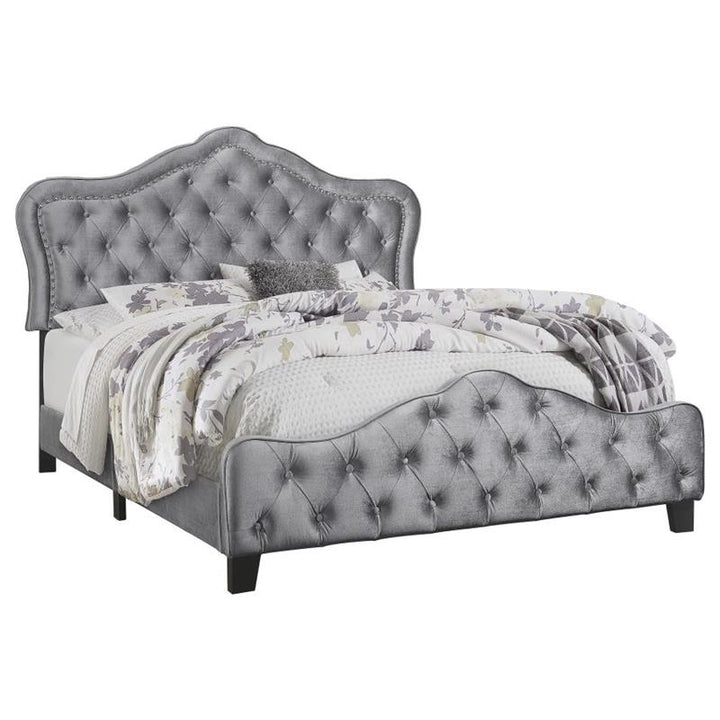 Bella Upholstered Tufted Panel Bed Grey (315871Q)