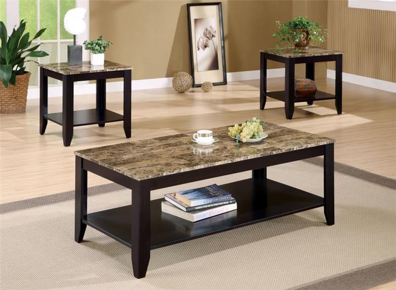 Flores 3-piece Occasional Table Set with Shelf Cappuccino (700155)