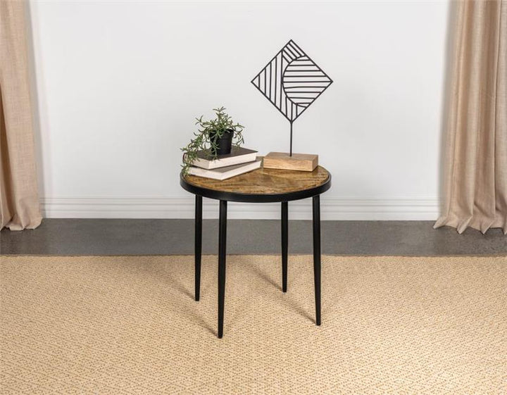 Hayden Metal Round Side Table Natural Mango and Black (930188)