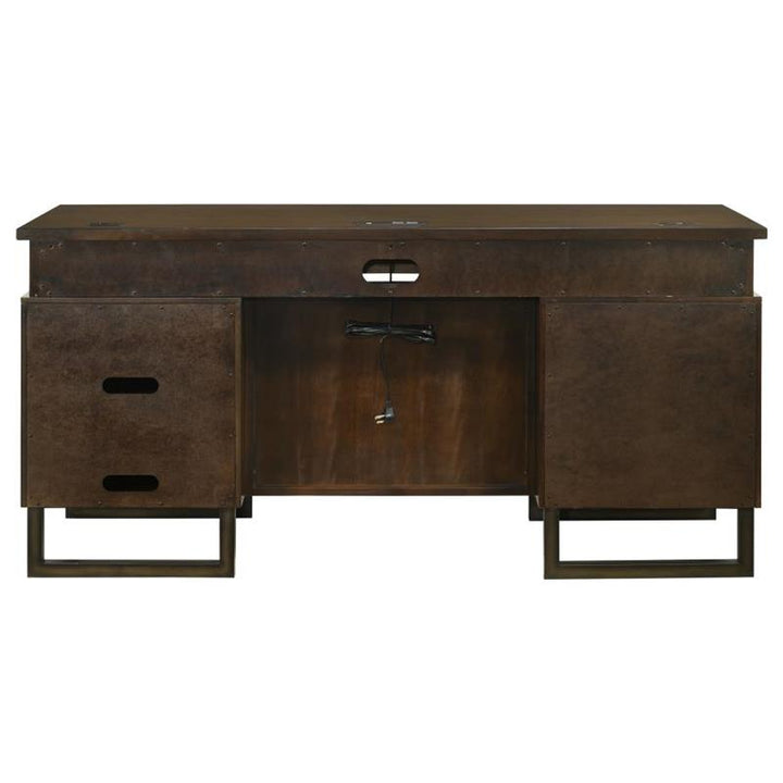 Marshall 5-drawer Credenza Desk With Power Outlet Dark Walnut and Gunmetal (881292)
