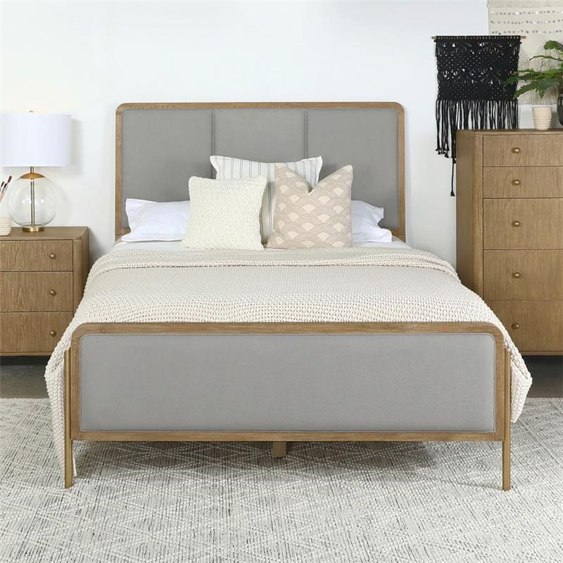 Arini Upholstered Eastern King Panel Bed Sand Wash and Grey (224301KE)