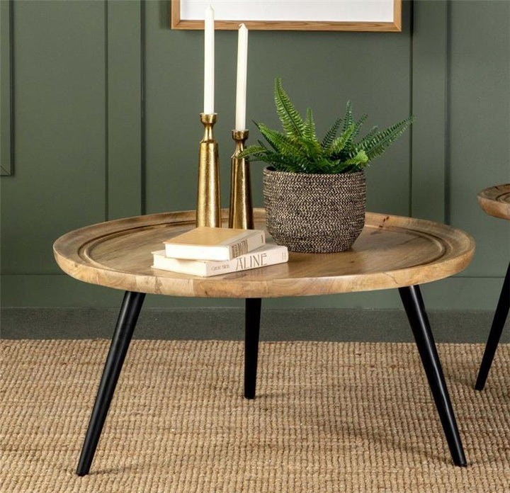 Zoe Round Coffee Table with Trio Legs Natural and Black (736108)