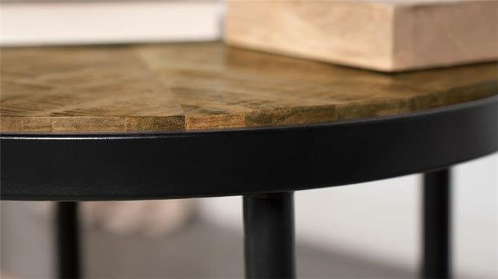 Hayden Metal Round Side Table Natural Mango and Black (930188)