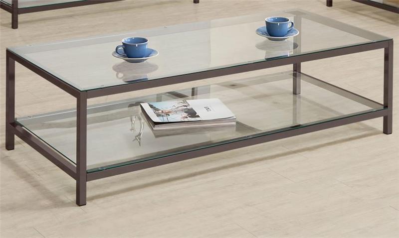 Trini Coffee Table with Glass Shelf Black Nickel (720228)
