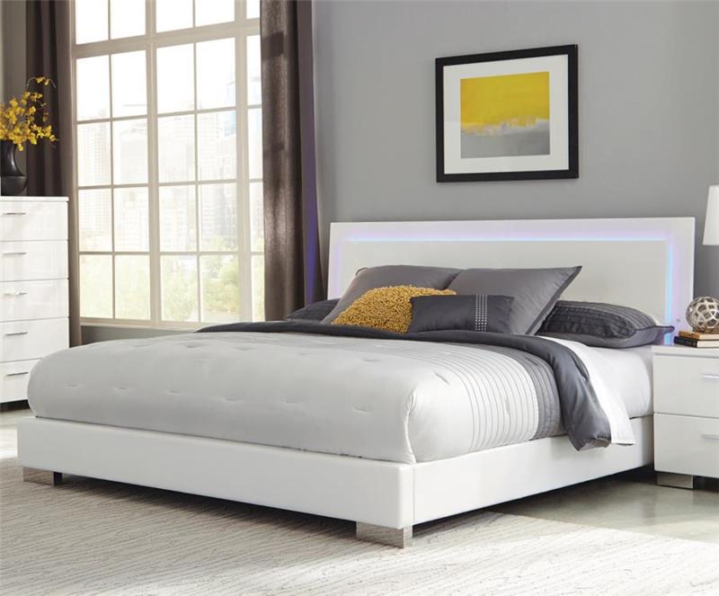 Felicity Queen Panel Bed with LED Lighting Glossy White (203500Q)