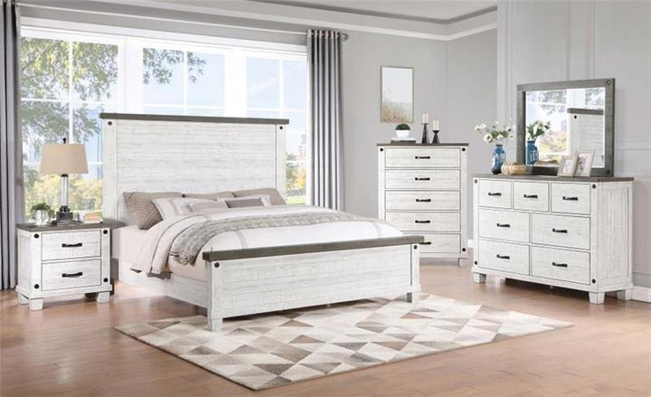 Lilith Eastern King Panel Bed Distressed Grey and White (224471KE)