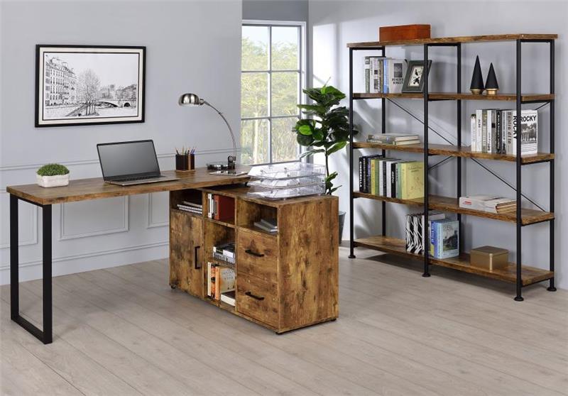 Hertford L-shape Office Desk with Storage Antique Nutmeg (804464)