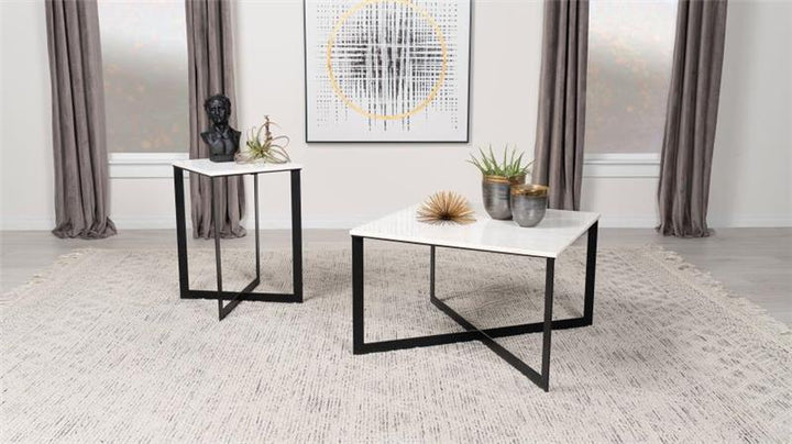 Tobin Square Marble Top Coffee Table White and Black (707698)