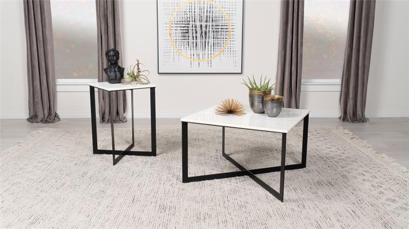 Tobin Square Marble Top End Table White and Black (707697)