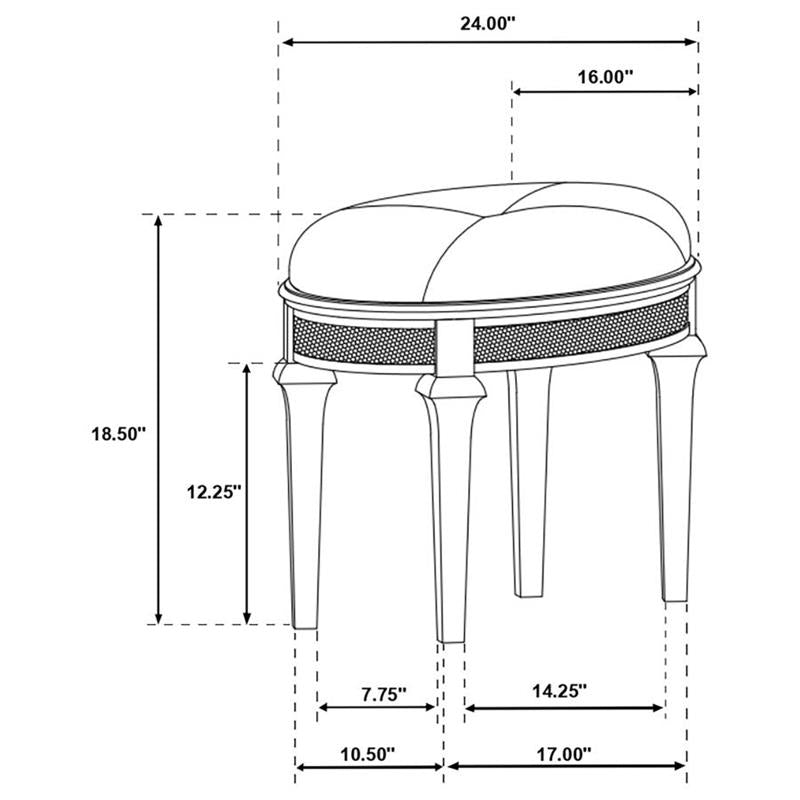 Evangeline Oval Vanity Stool with Faux Diamond Trim Silver and Ivory (223399)