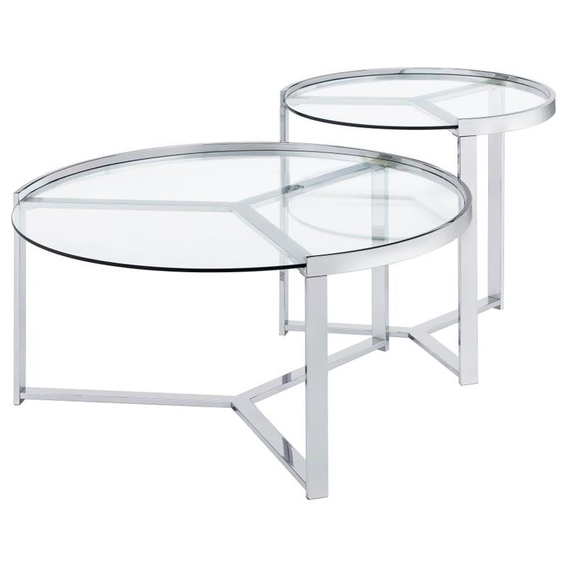 Delia 2-Piece Round Glass Top Nesting Coffee Table Clear and Chrome (708400)