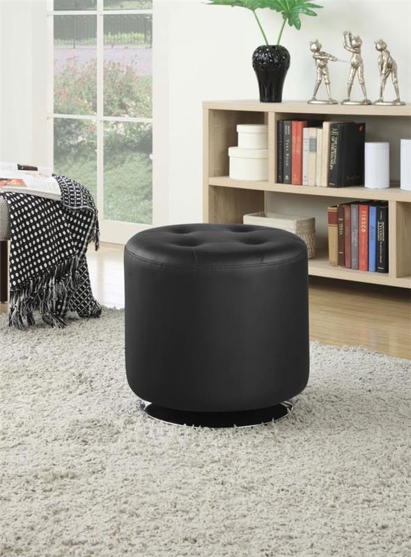 Bowman Round Upholstered Ottoman Black (500556)