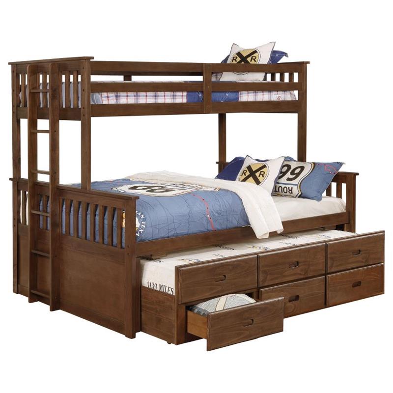 Atkin Twin Extra Long over Queen 3-drawer Bunk Bed Weathered Walnut (461147)