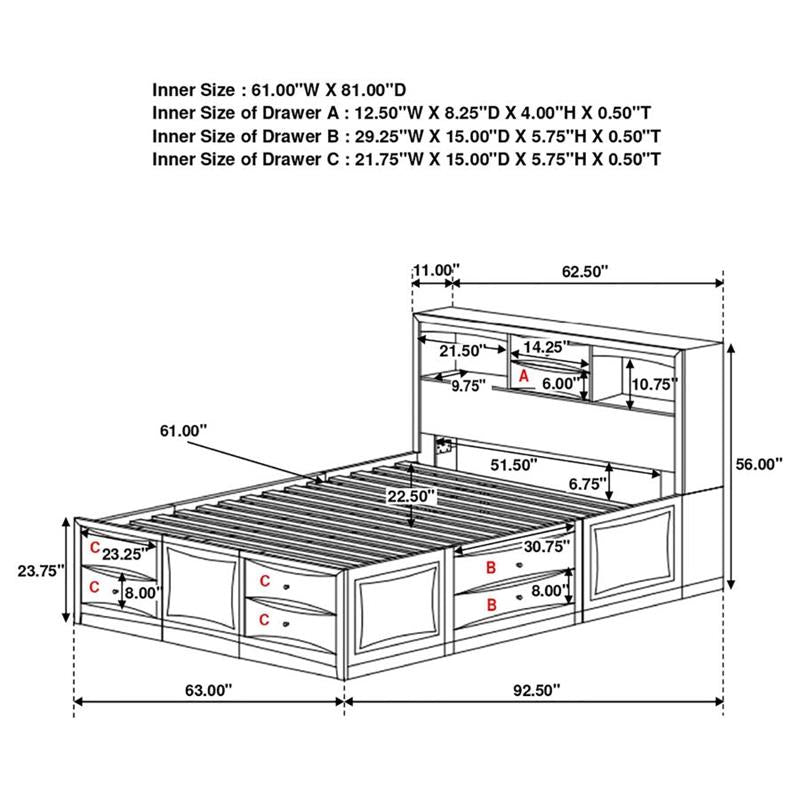 Phoenix Bedroom Set with Bookcase Headboard Deep Cappuccino (200409Q-S5)