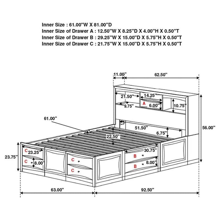 Phoenix Bedroom Set with Bookcase Headboard Deep Cappuccino (200409Q-S5)