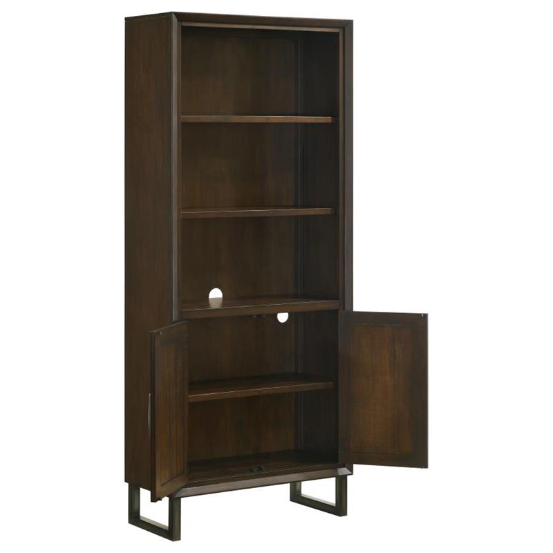 Marshall 5-shelf Bookcase With Storage Cabinet Dark Walnut and Gunmetal (881296)