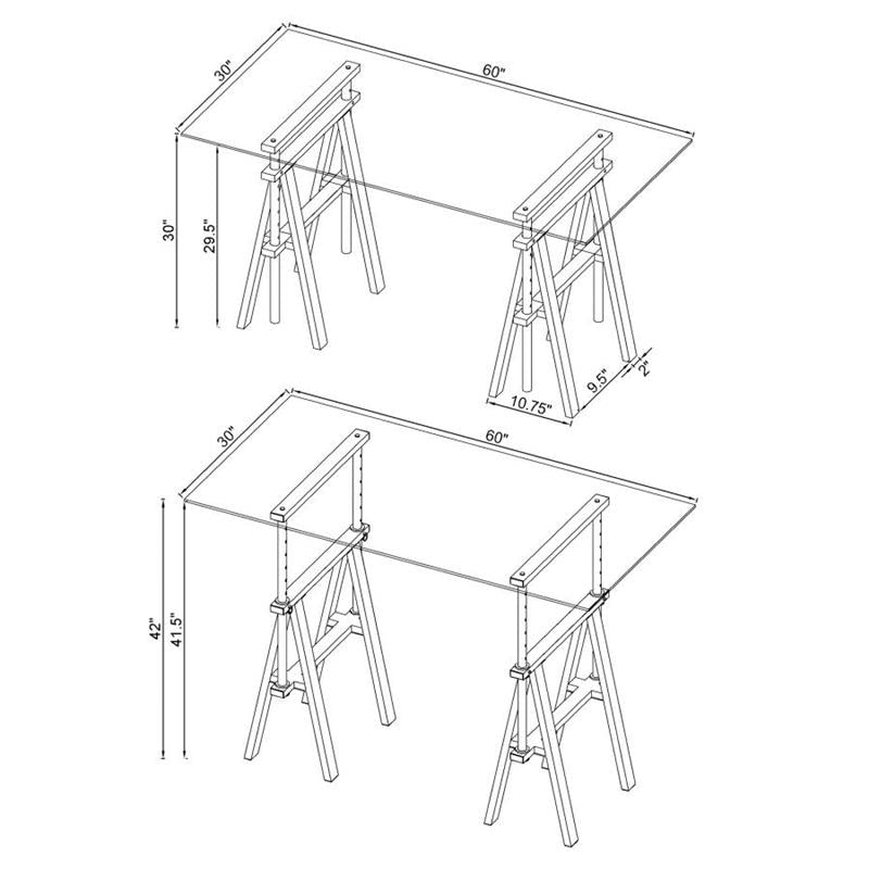 Statham Glass Top Adjustable Writing Desk Clear and Chrome (800900)