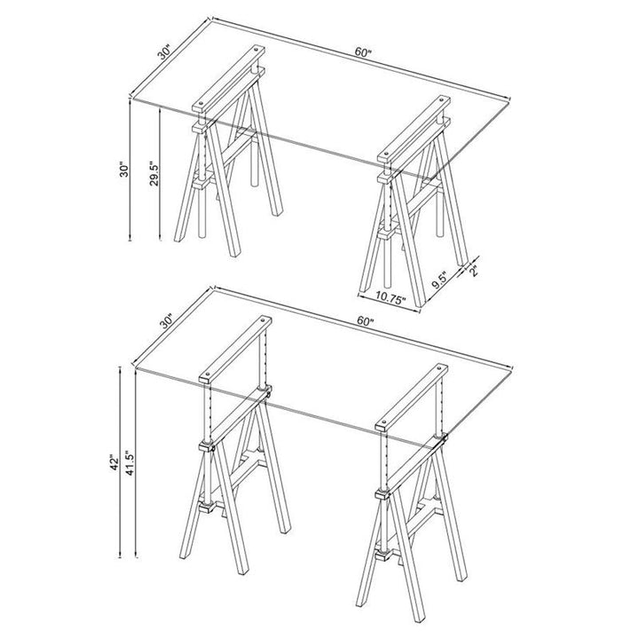 Statham Glass Top Adjustable Writing Desk Clear and Chrome (800900)