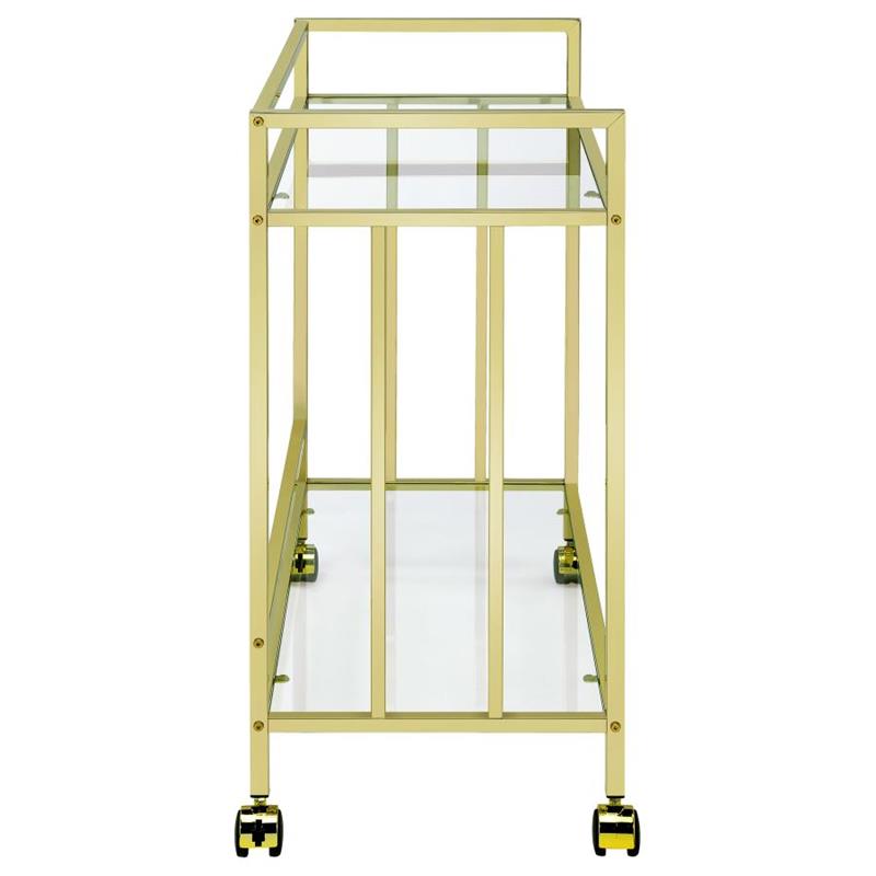 Cara Rectangular Glass Bar Cart Brass (181381)