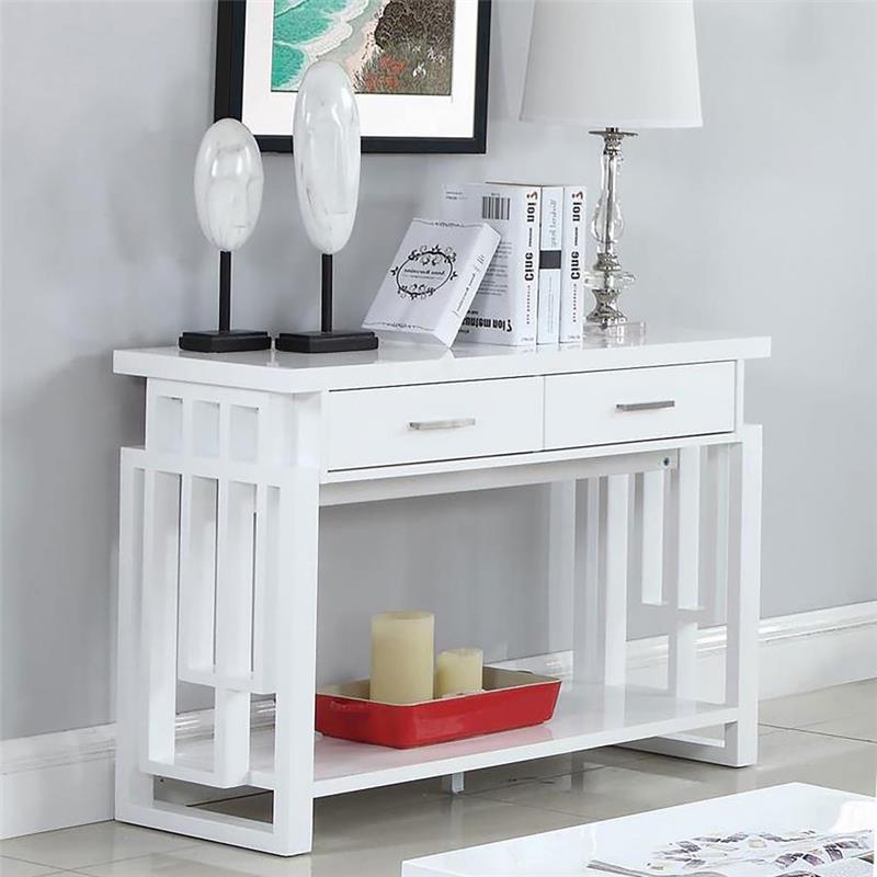 Schmitt Rectangular 2-drawer Sofa Table High Glossy White (705709)