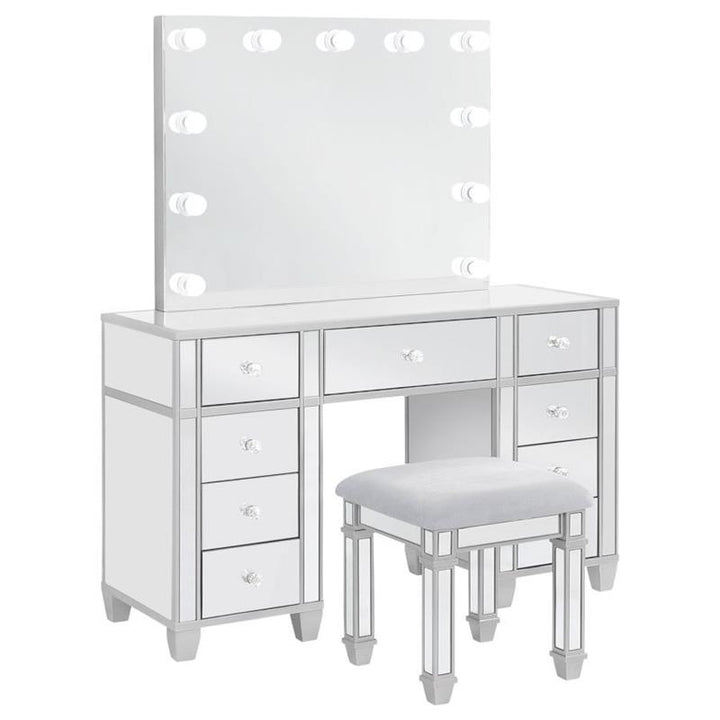 Allora 9-drawer Mirrored Storage Vanity Set with Hollywood Lighting Metallic (930242)