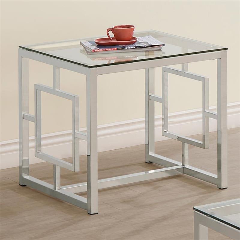 Merced Square Tempered Glass Top End Table Nickel (703737)
