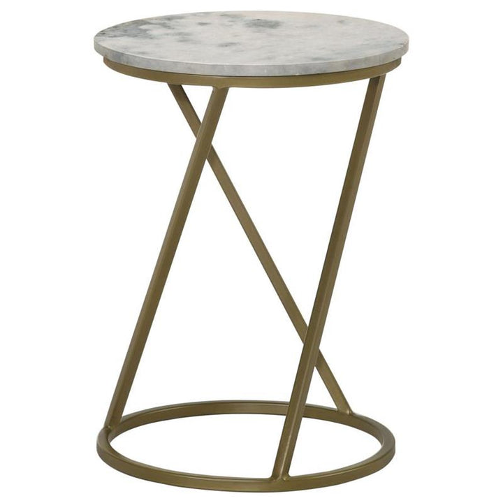 Malthe Round Accent Table with Marble Top White and Antique Gold (959562)